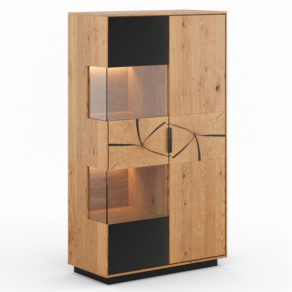 Stojąca Witryna Nowoczesna Loftwood Czarne Szkło