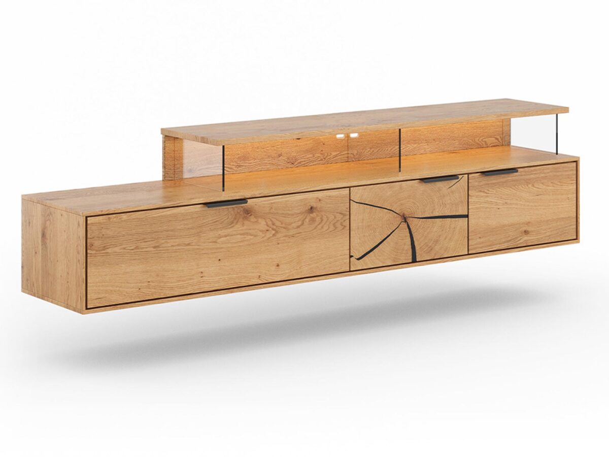 Modernistyczna Szafka RTV z Plastrem Drewna Loftwood