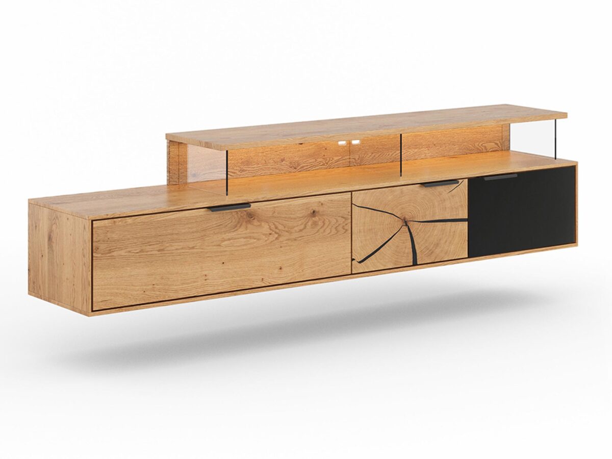 Nowoczesna Dębowa Szafka RTV Wisząca Loftwood