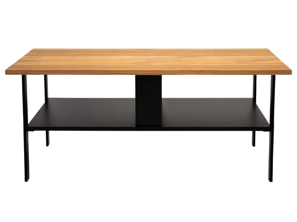 Stolik Kawowy z Drewna Dębowego i Metalową Ramą – Taverno