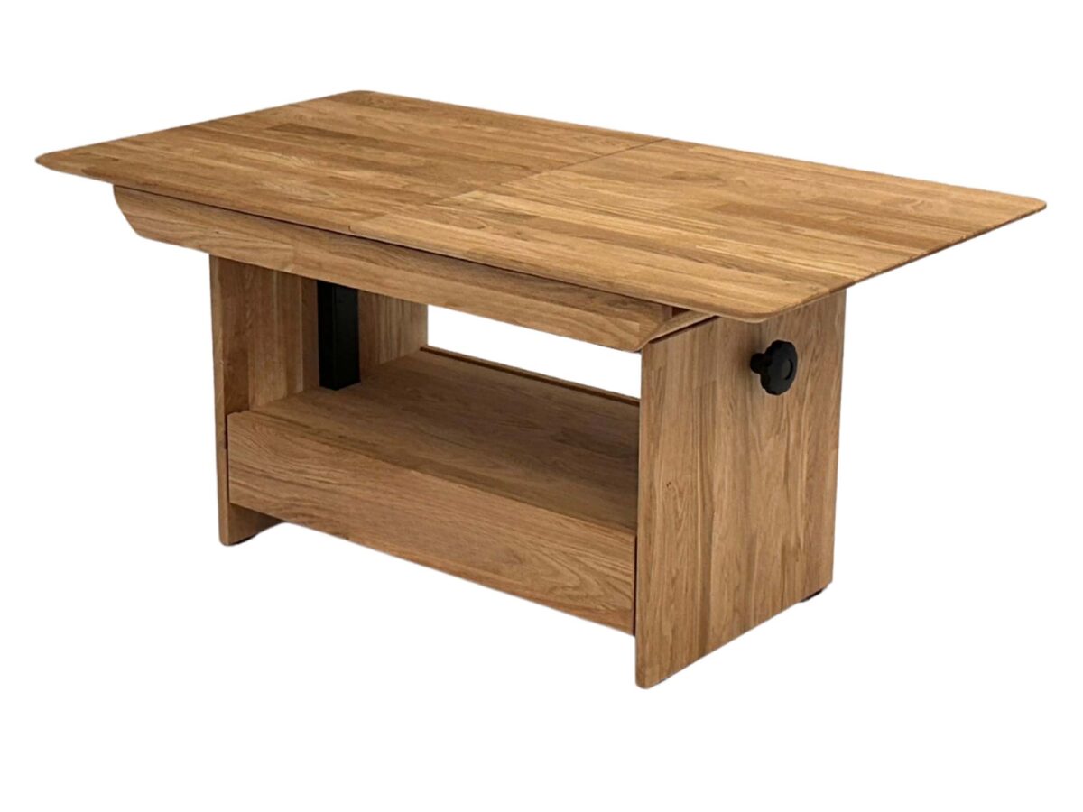 Stolik Dębowy Rozsuwany z Szufladą i Wkładką 40 cm – Artisan 05