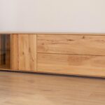 Szeroka Dębowa Komoda TV z Przeszkleniem Essentia