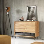 Komoda Szuflady Szyba Loft Dębowa Grafitem Oak Elegance