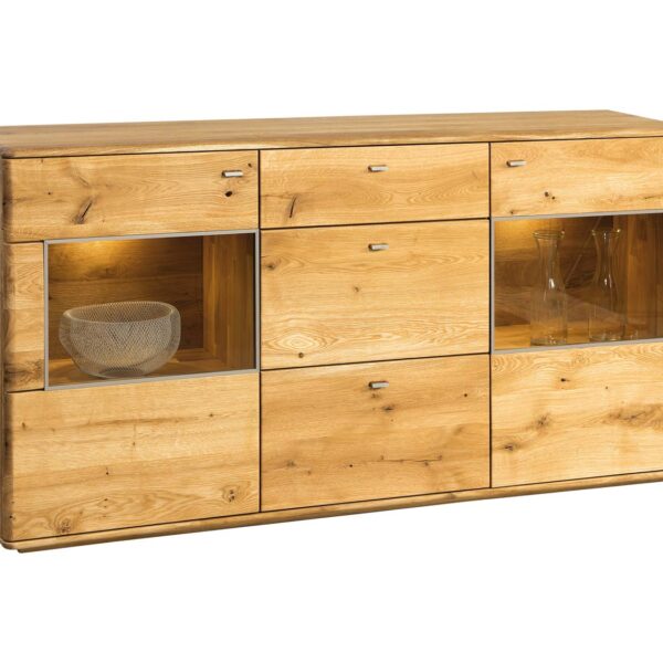 Drewniana komoda z przeszkleniami Maseri