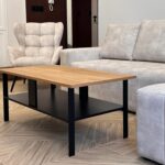 Stolik Kawowy z Drewna Dębowego i Metalową Ramą – Taverno