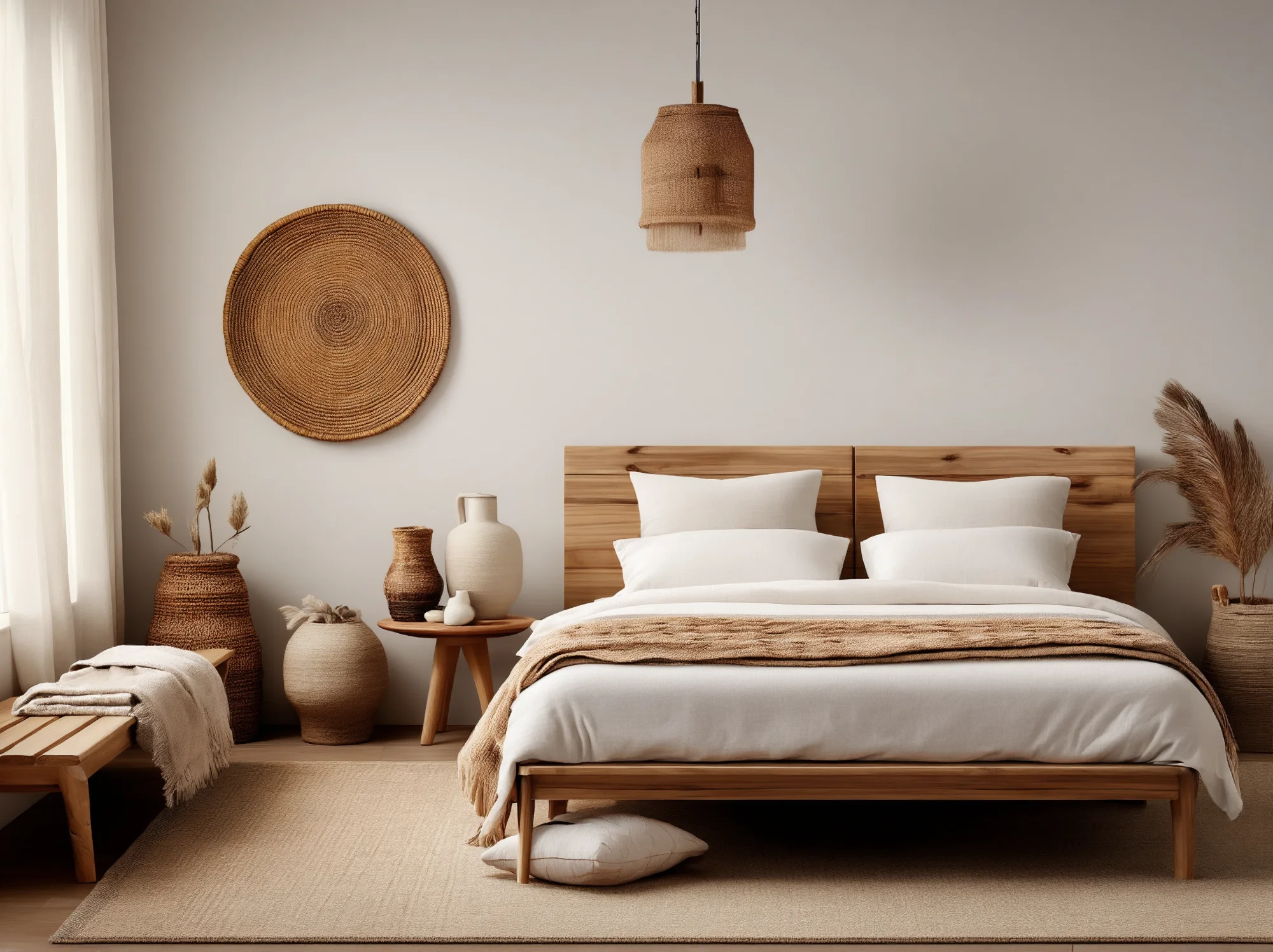 Komoda i meble drewniane w stylu boho z rattanem