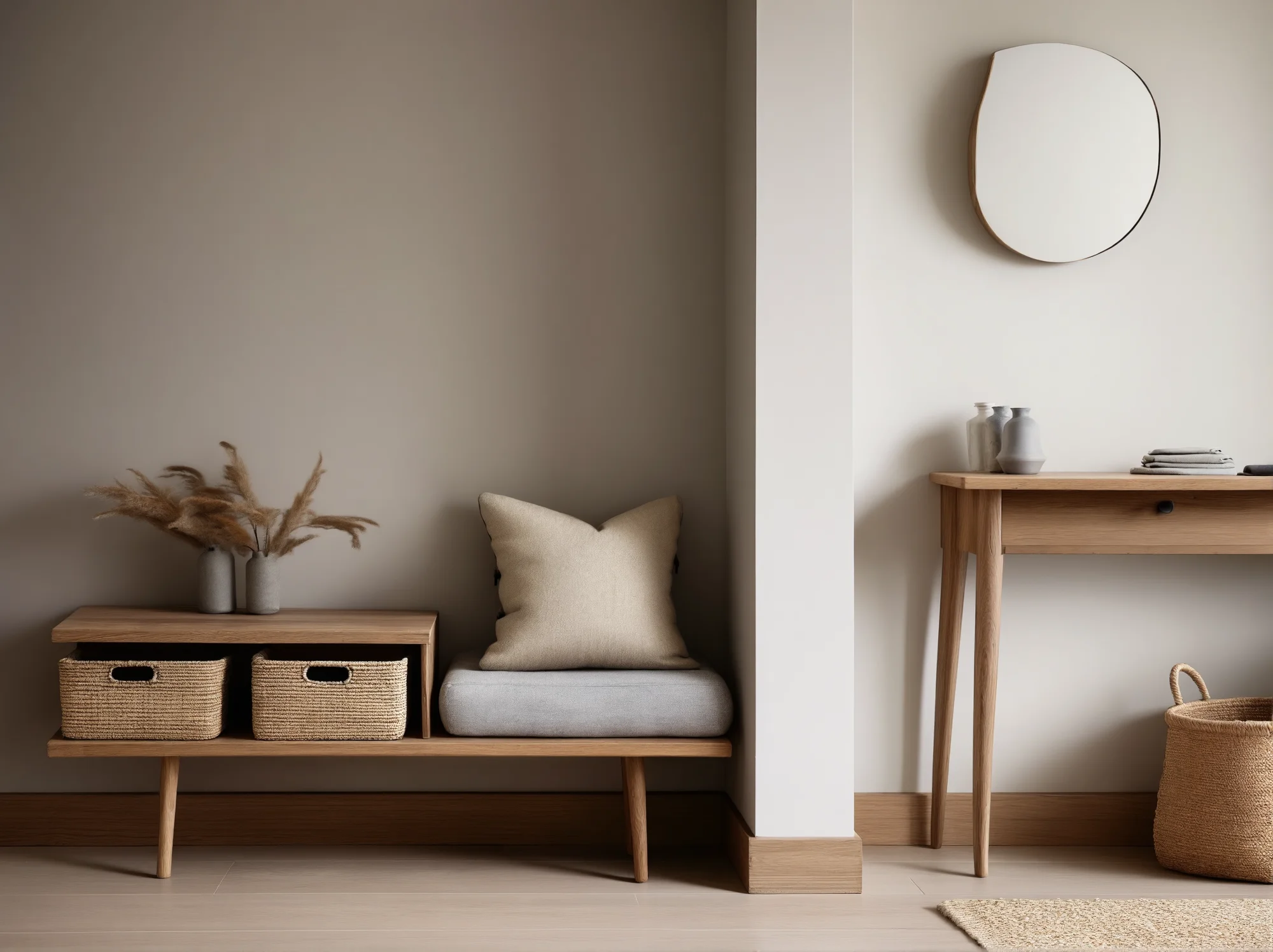 Meble drewniane w stylu skandynawskim z minimalistyczną komodą