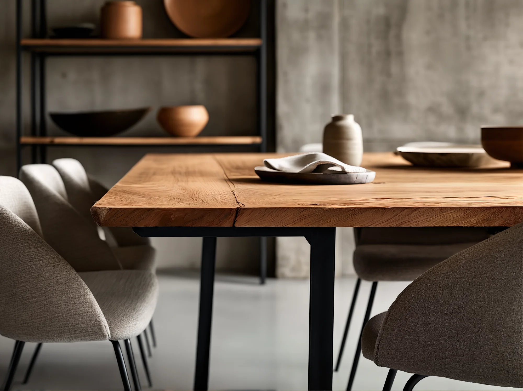Meble drewniane w stylu loft z metalowymi detalami