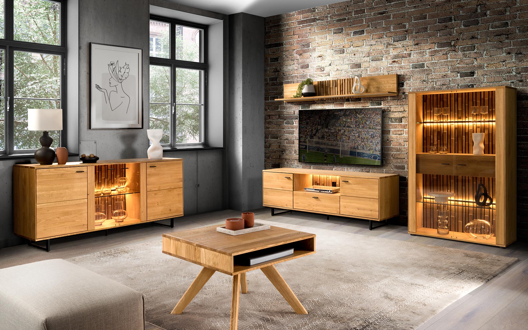 Kolekcja Sole – Salon loftowy z cegłą