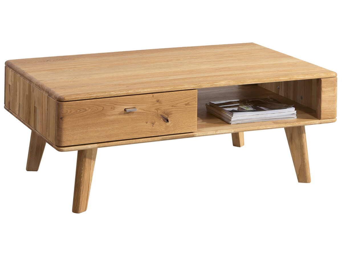 Drewniana ława dębowa z szufladą i otwartą wnęką na nóżkach