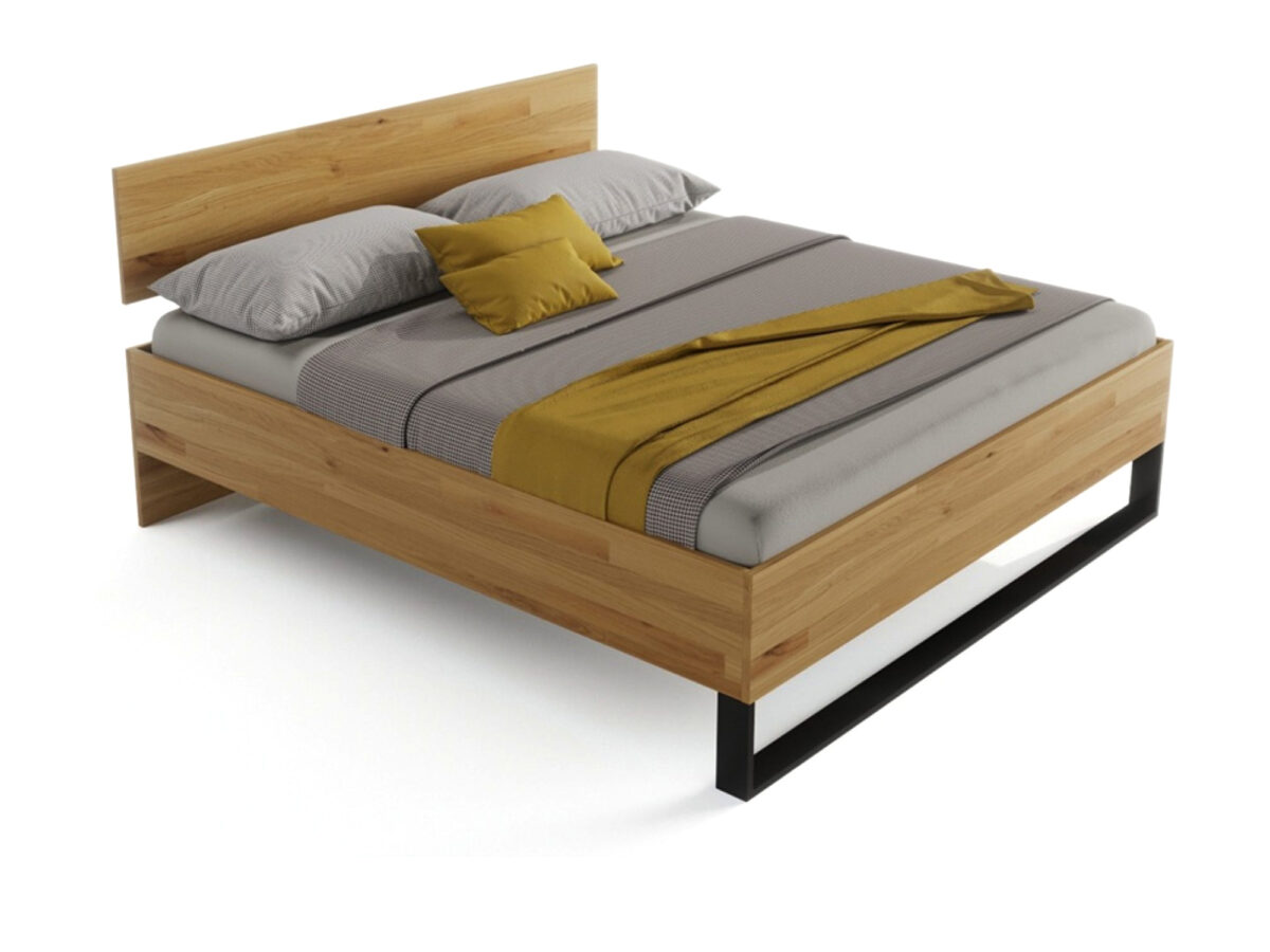 Łóżko dębowe Nexor 200x200 cm z czarnym panelem – widok na białym tle