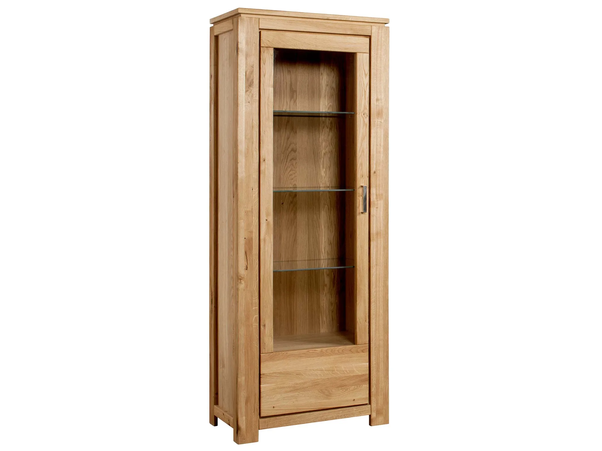 Witryna dębowa z przeszklonym frontem i klasycznym wykończeniem