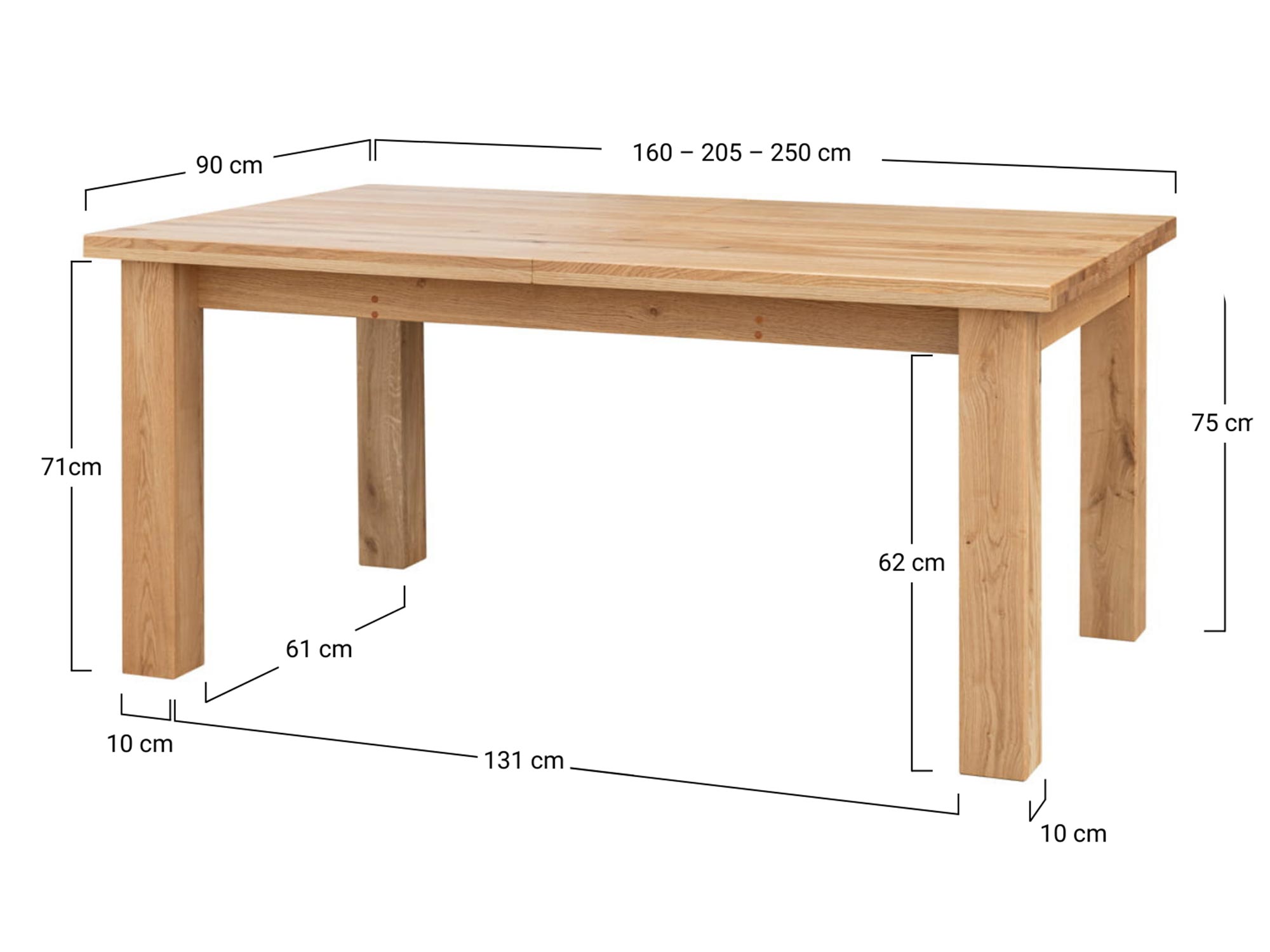 Drewniany stół dębowy z wymiarami, nowoczesny design