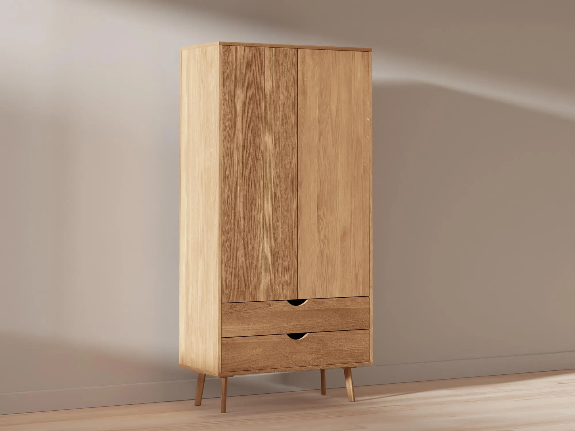 Szafa dębowa z dwoma drzwiami, minimalistyczny design