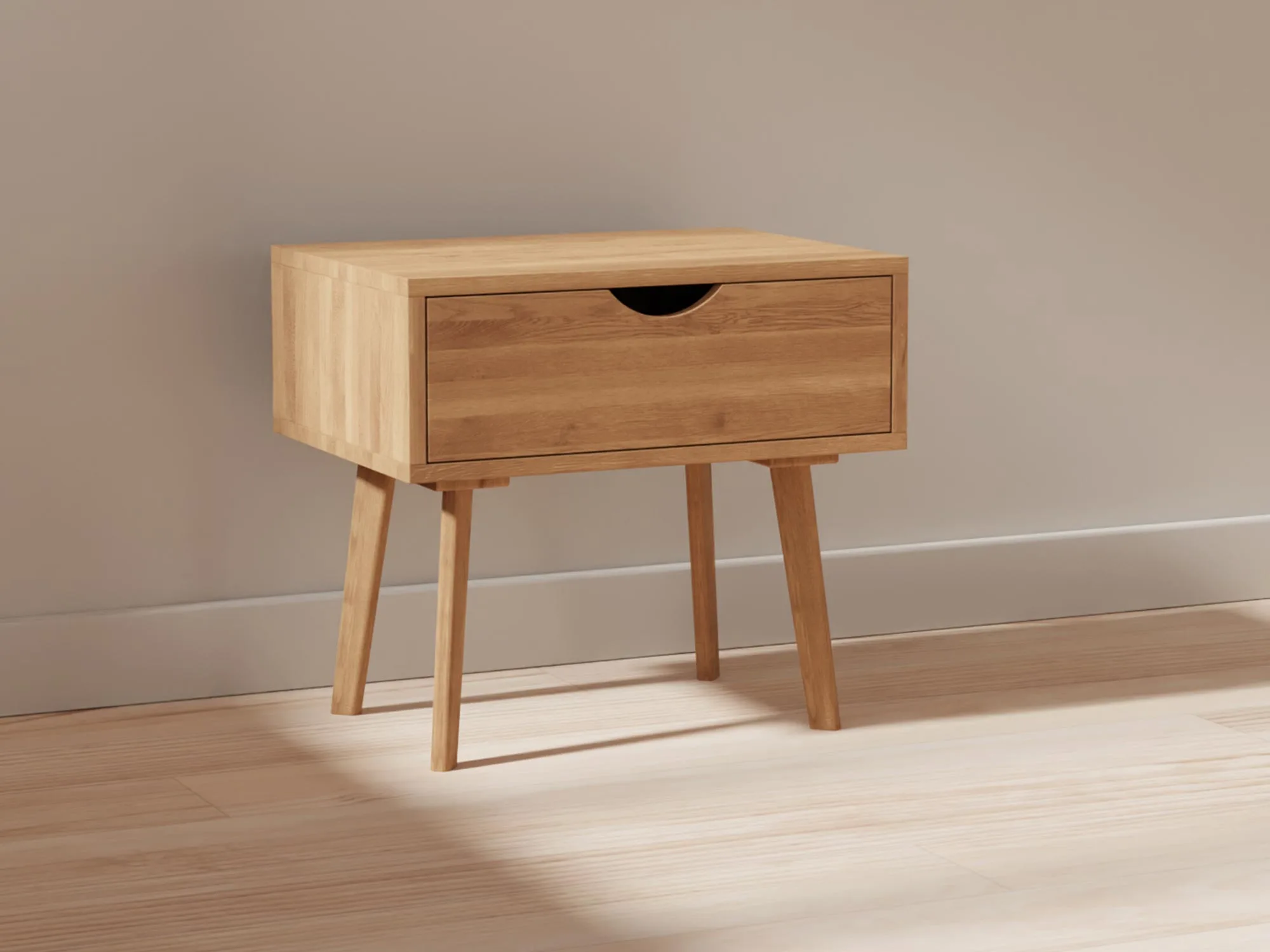 Niska szafka nocna dębowa, minimalistyczny design