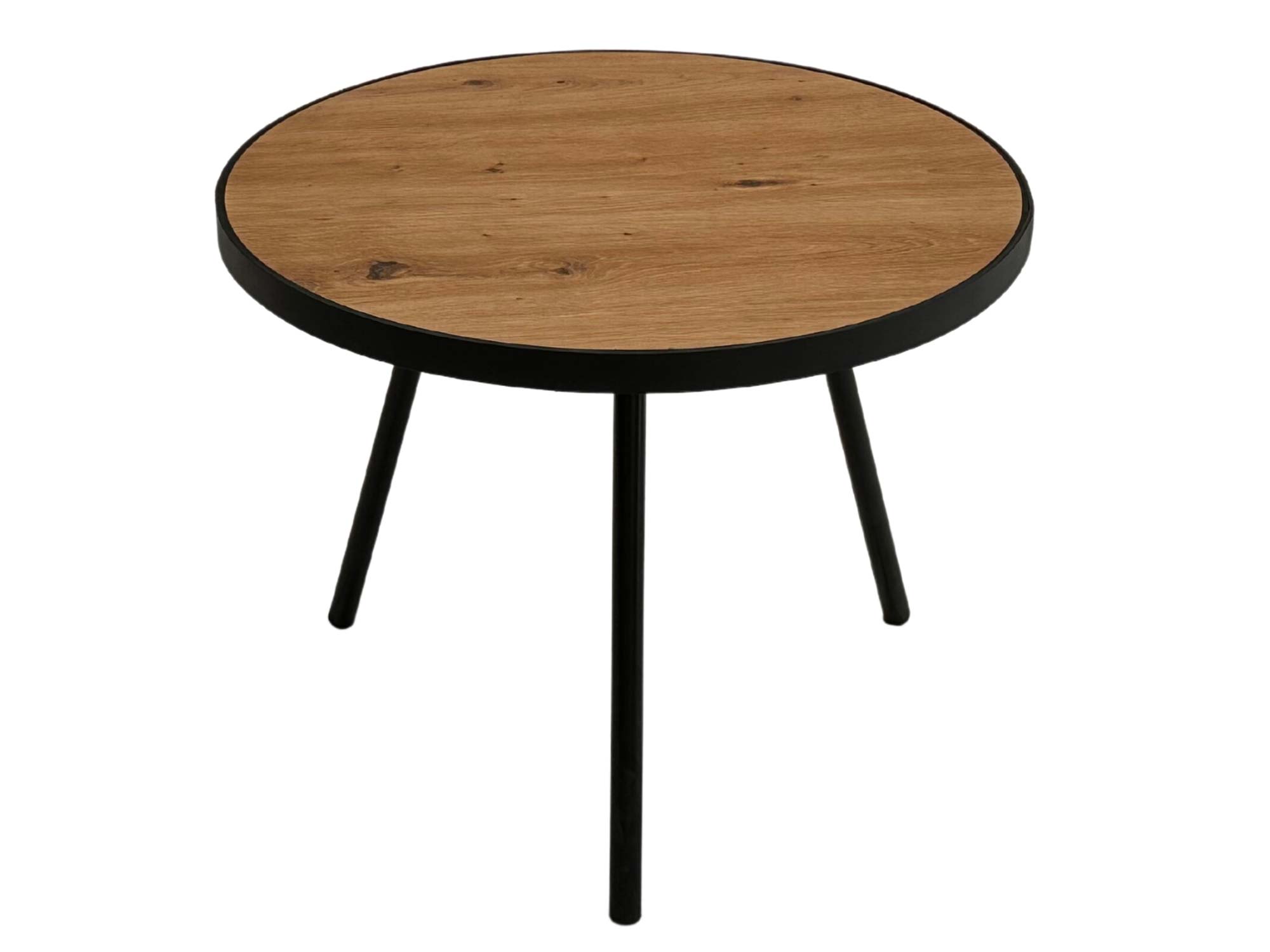 Stolik dębowy okrągły z metalowymi nogami pojedynczy widok