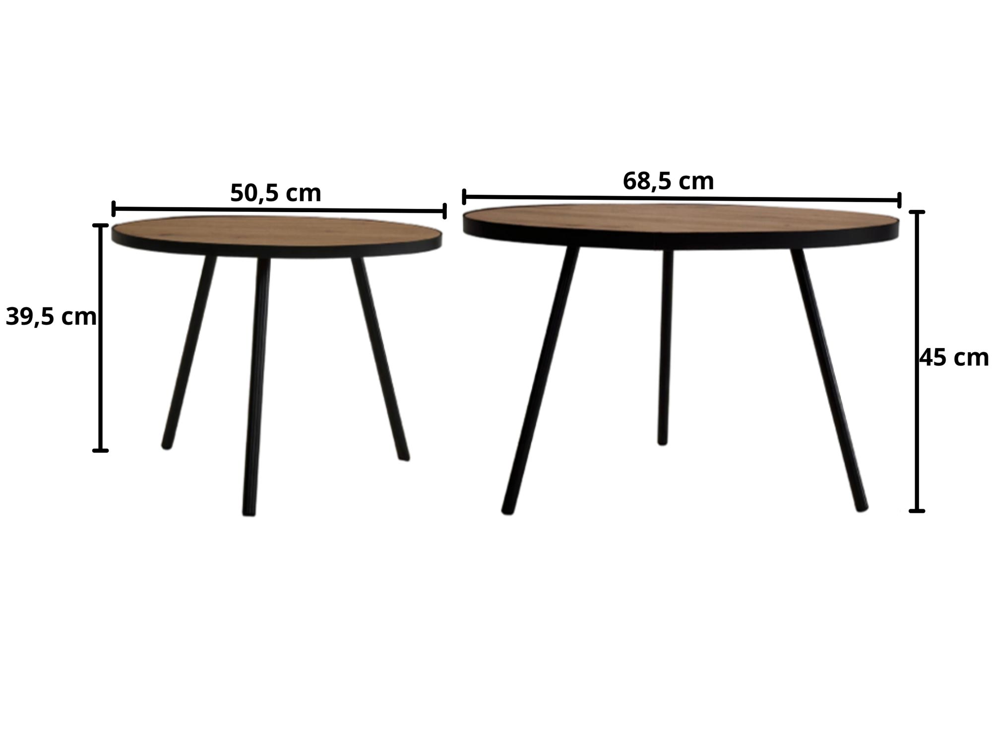 Wymiary dwóch okrągłych stolików – 50,5 cm i 40,5 cm