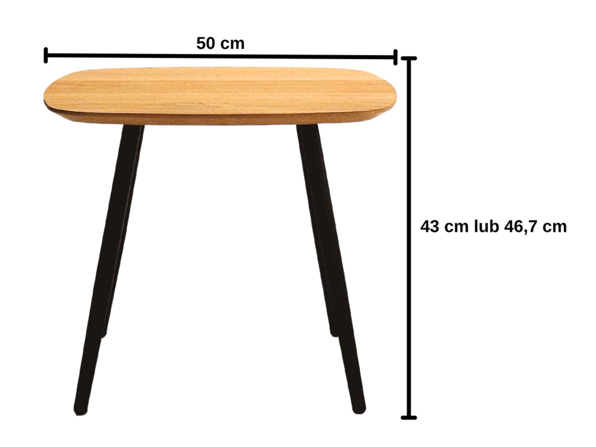 Stolik pomocniczy dębowy z metalowymi nogami wymiary 50 cm