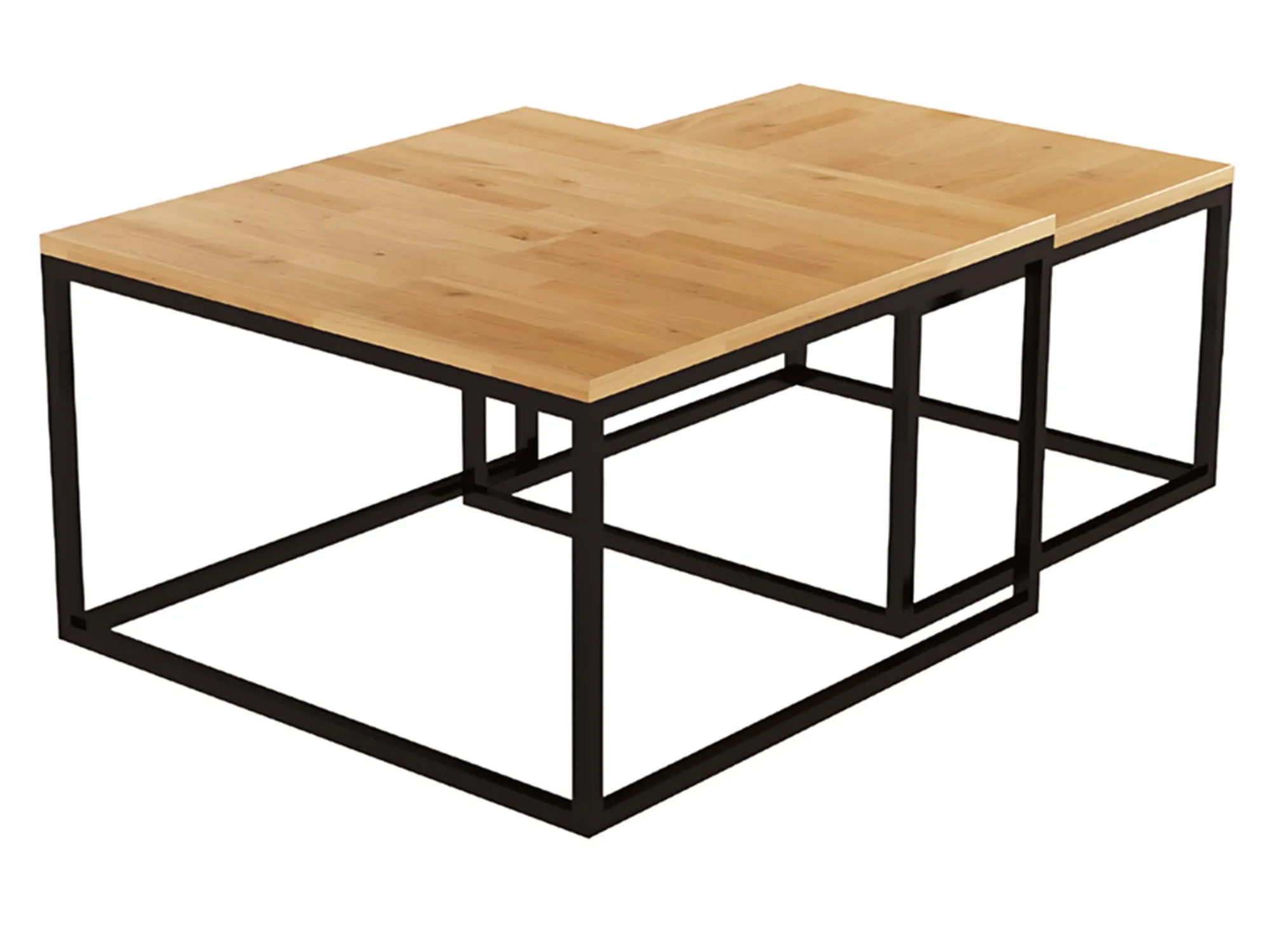 Zestaw dwóch stolików kawowych dębowych loft metalowa rama