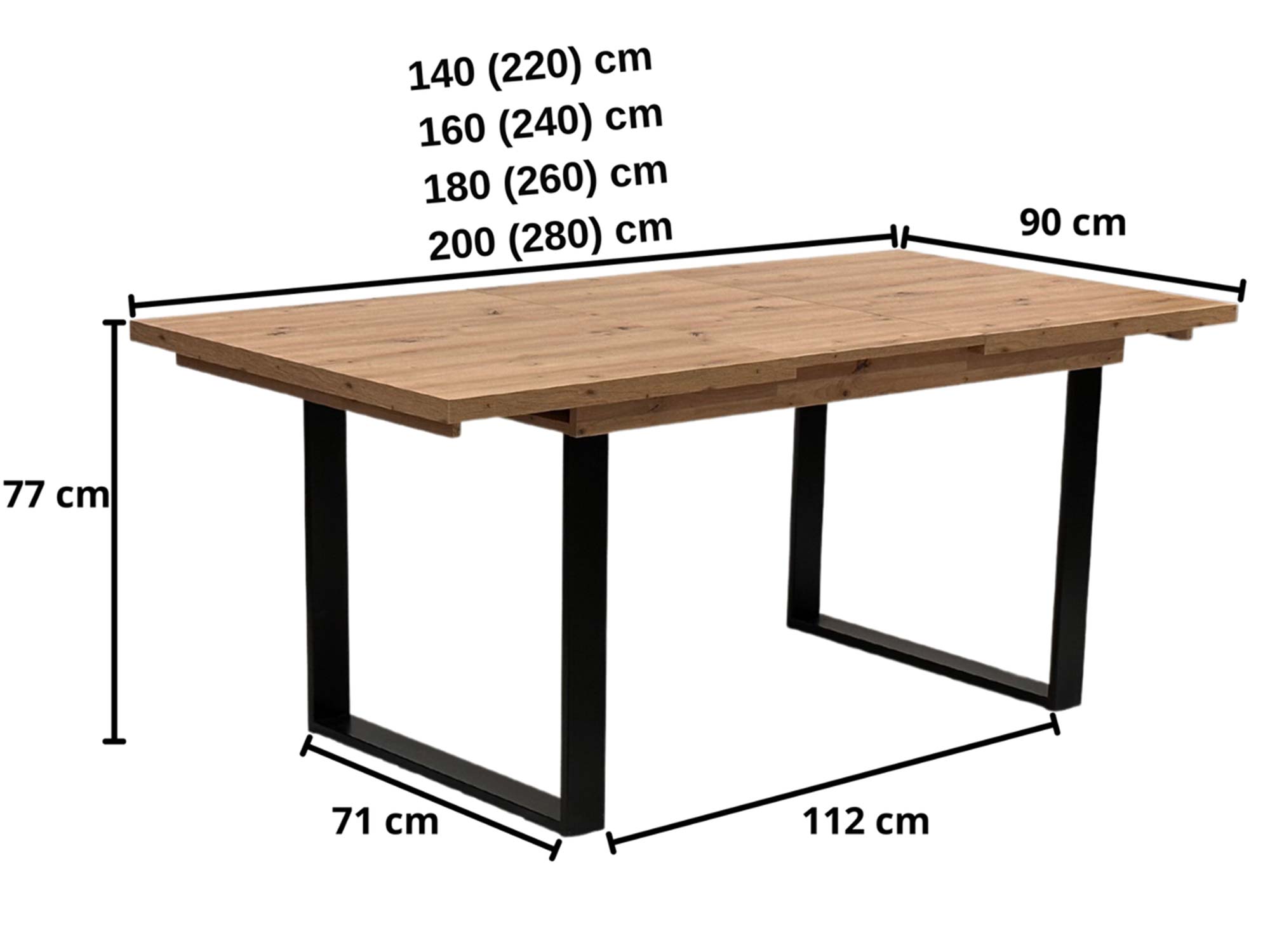 Stół dębowy loft rozkładany wymiary katalogowe 140-280 cm